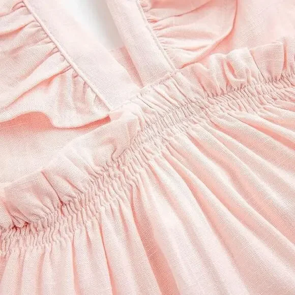 Curipeer Little Girl Cotton Linen Dress with Smocking Casual Dress Sleeveless - Picture 3 of 5